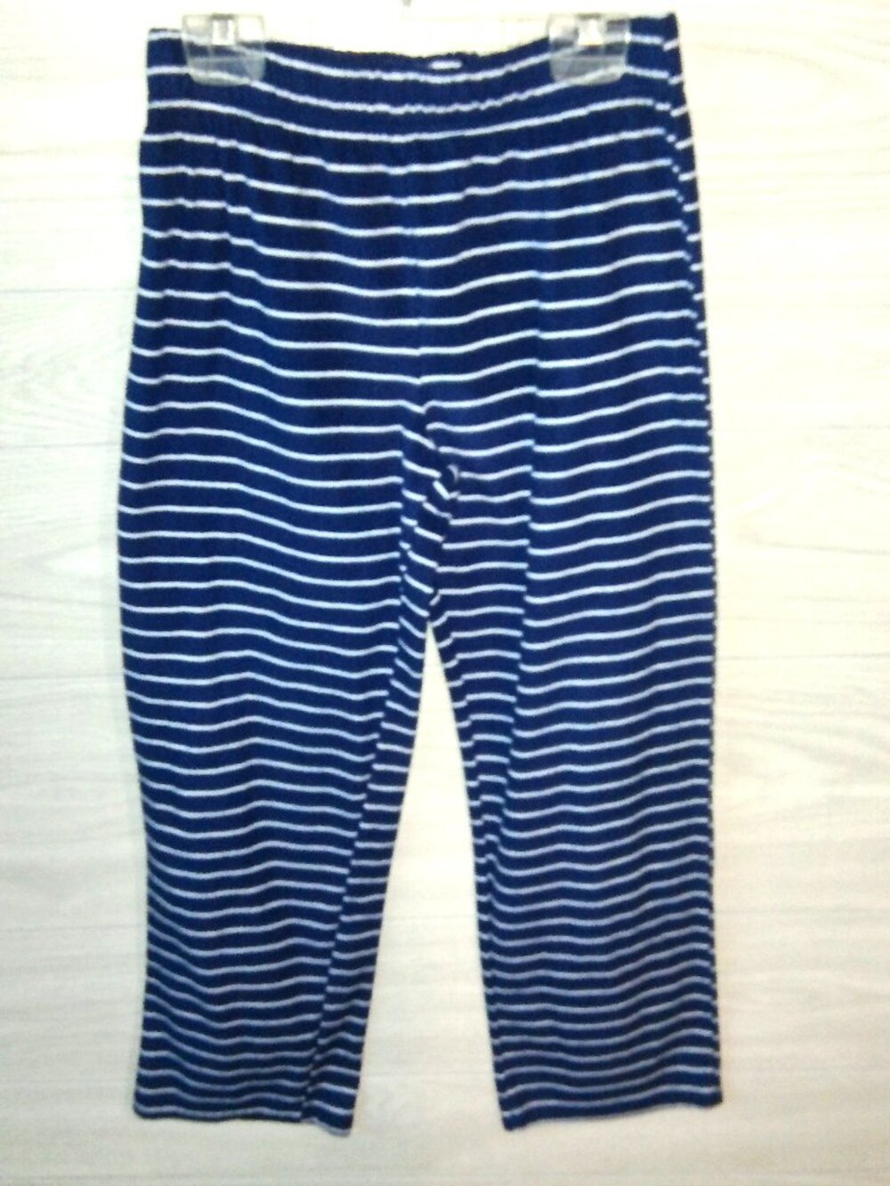 North Pole Kid's Unisex Pajama Bottoms Size M (10-12) Striped Navy, White PJ's
